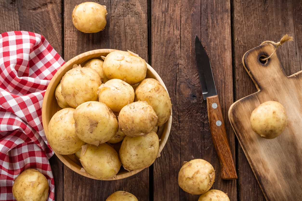 Bowl of uncooked potatos