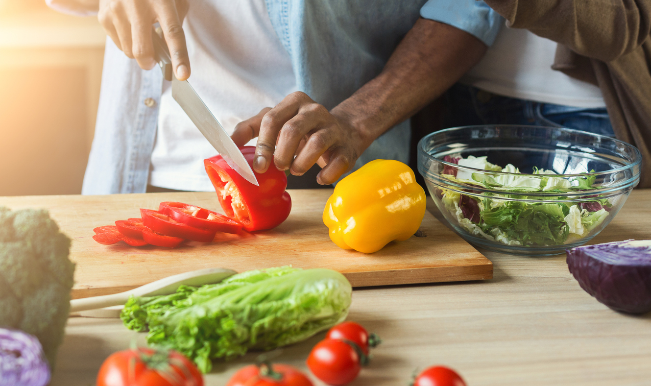 Chopping red peppers