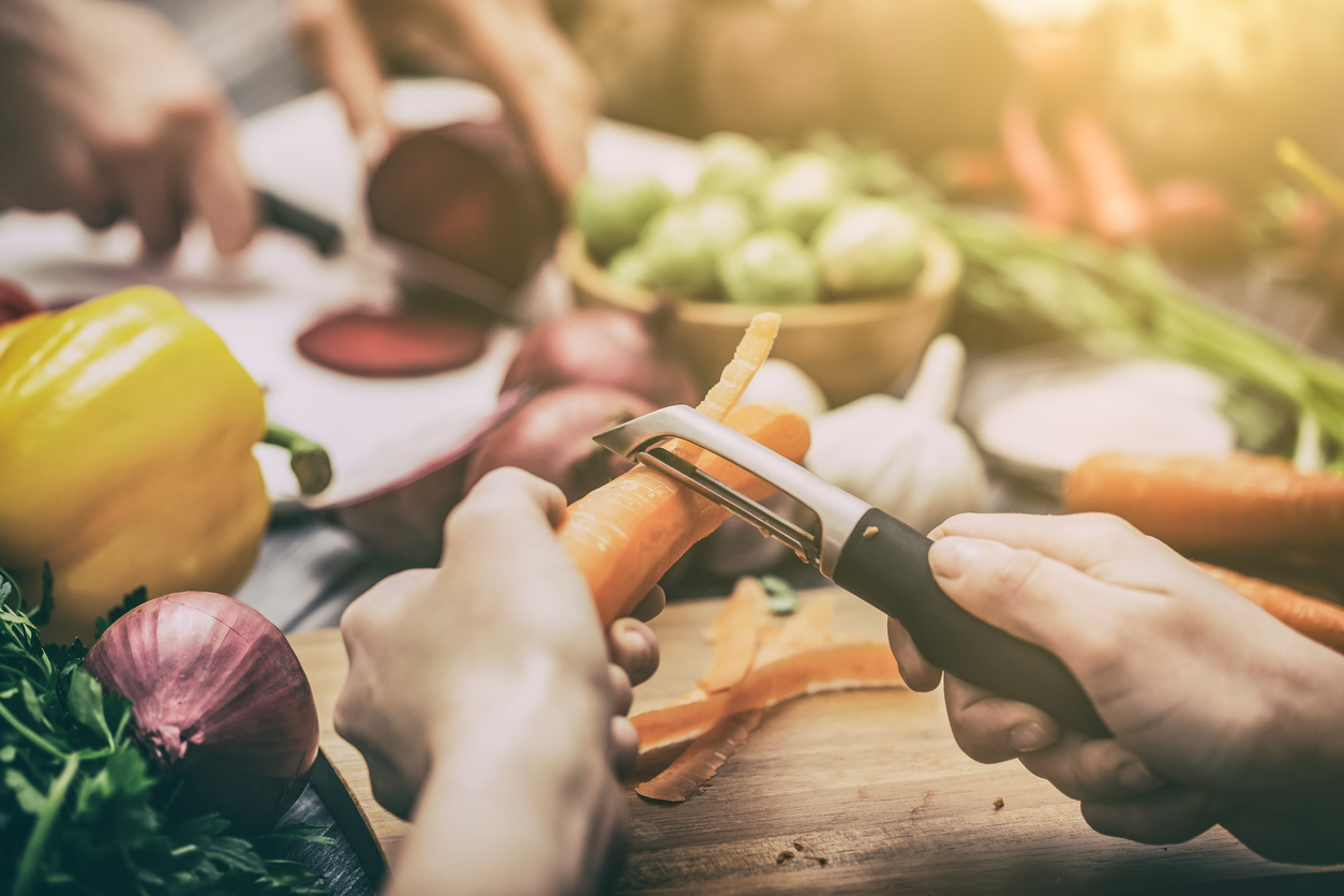 Chopping vegetables close up