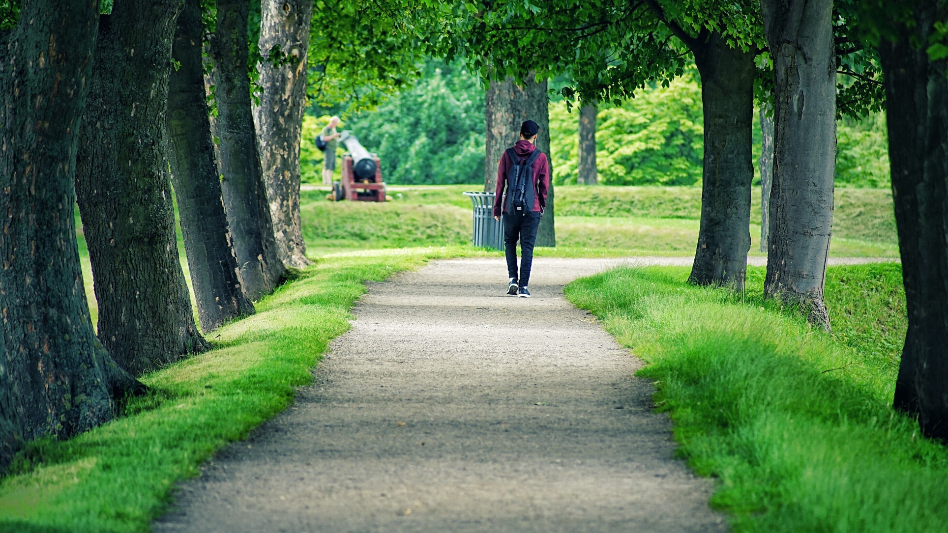 Walking alone in a park